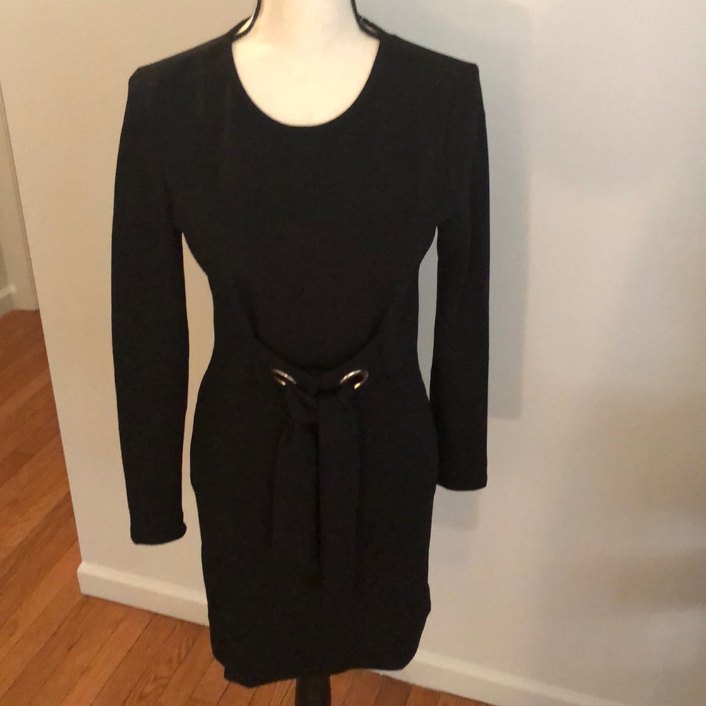 Romeo and Juliet Couture Black Tie Front Knit Mini Dress Long Sleeve Medium 8-10